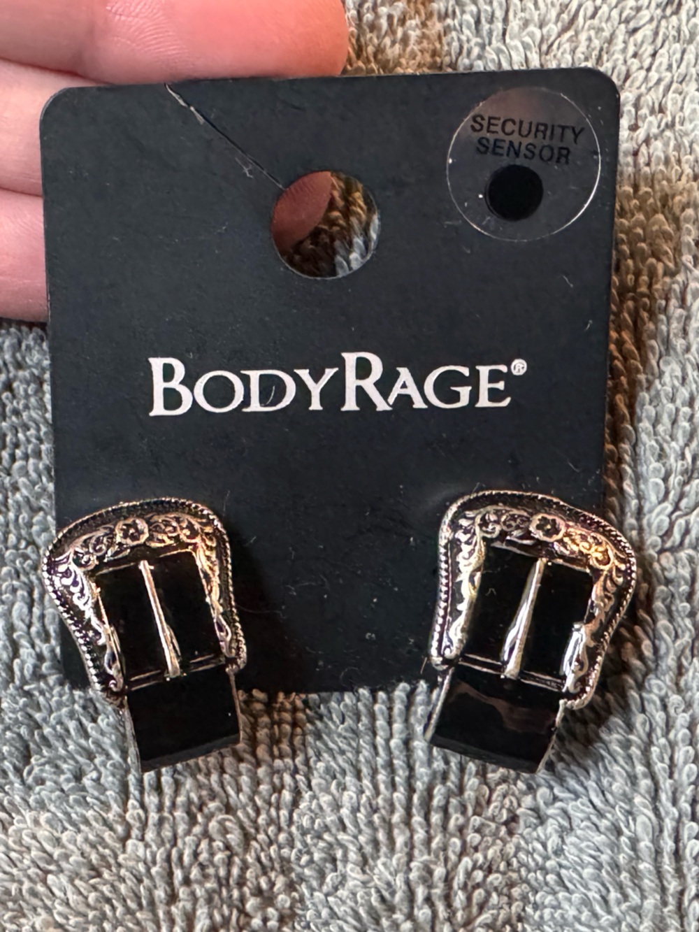 🌟 3/$20 Eligible! NWT BodyRage Black and Silver Faux Buckle Earrings